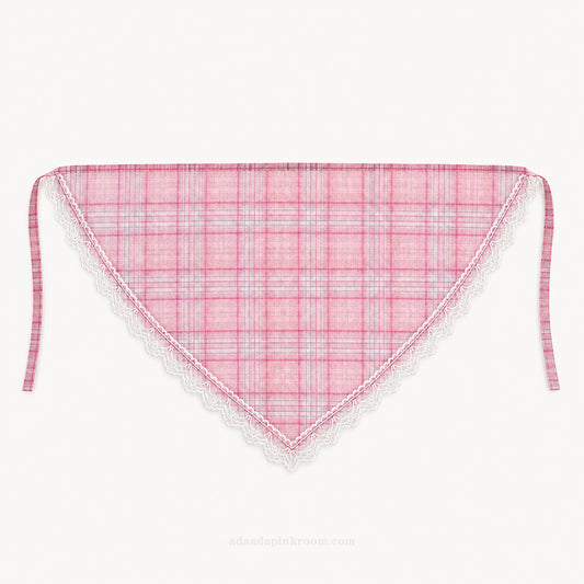 PLAID LACE TRIM HEADSCARF
