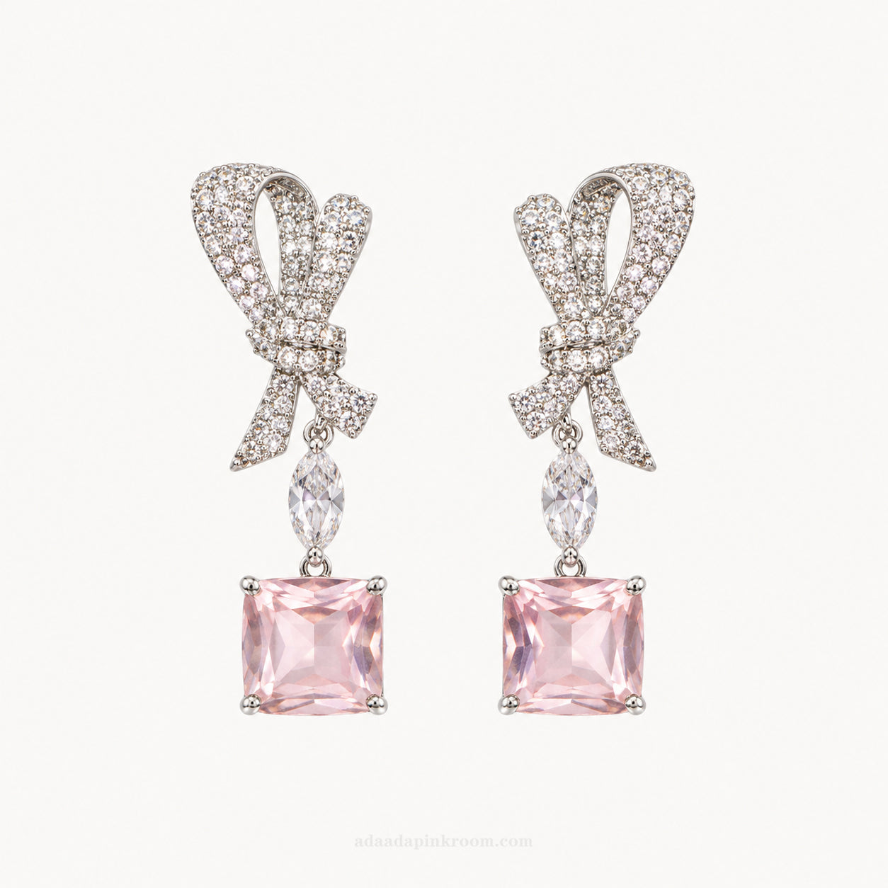 Silver Bow Crystal Drop Earrings