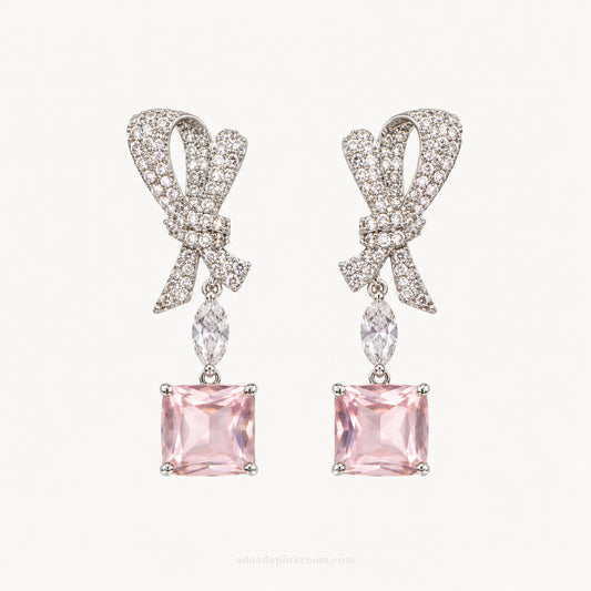 Silver Bow Crystal Drop Earrings