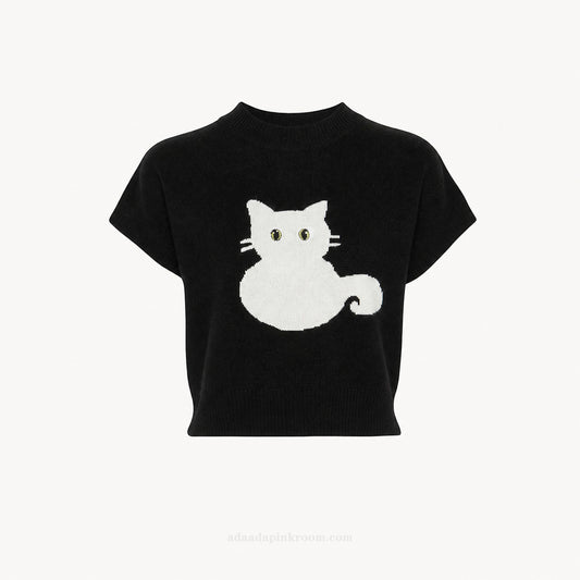 CAT INTARSIA KNIT TOP
