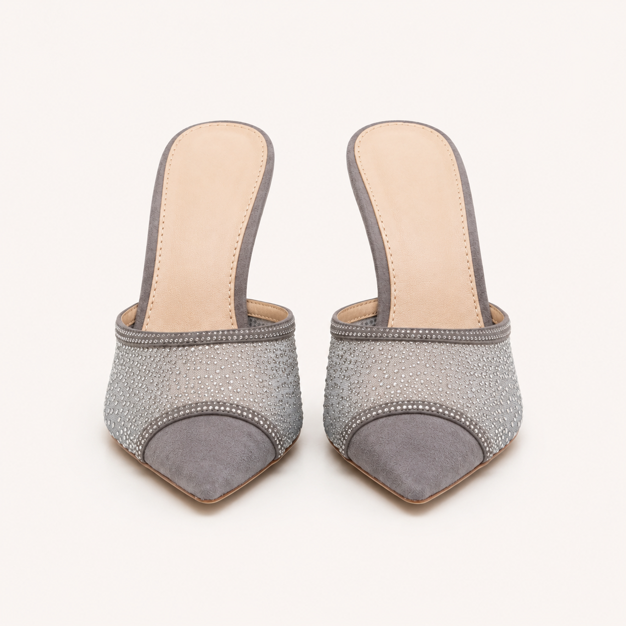 Crystal Mesh Pointed Mule Heels