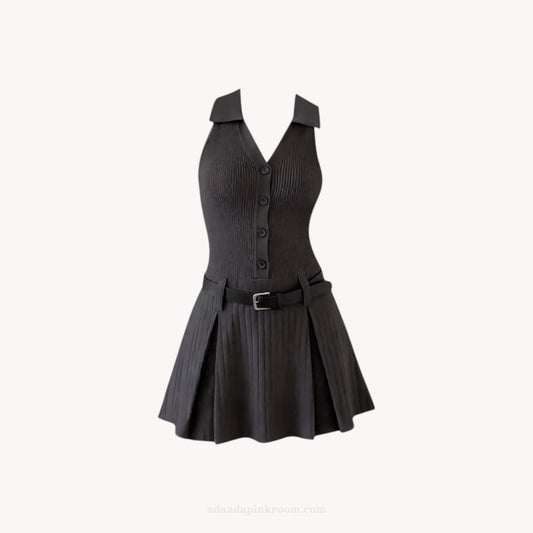 PLEATED HALTER MINI DRESS