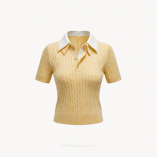 CONTRAST COLLAR KNIT POLO TOP