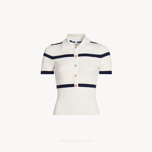 STRIPED KNIT POLO TOP