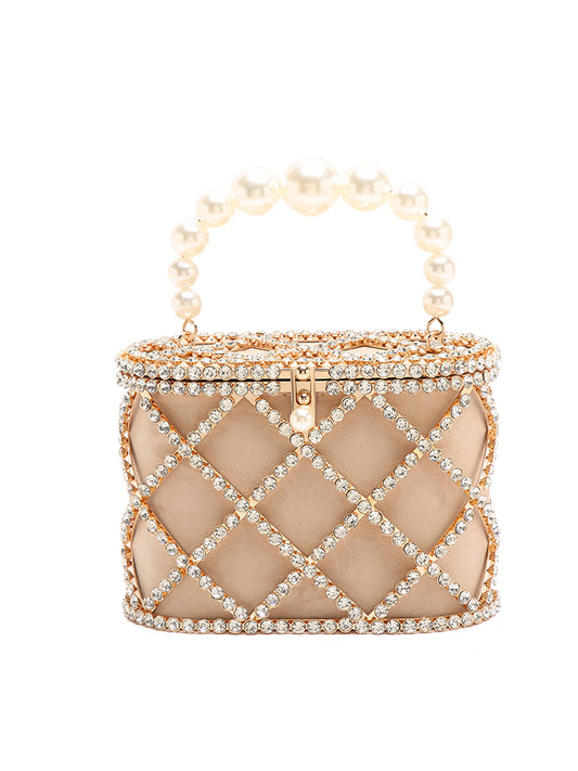 French bucket pearl rhinestone chain bag hand-held