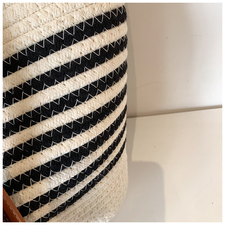 Woven Contrast Stripe Beach Bag