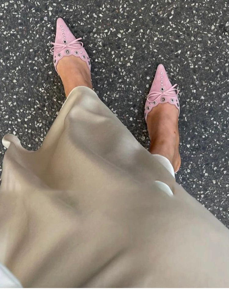Sexy suede bow hollow pointed toe high heels