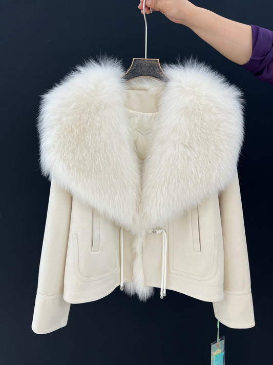Deerskin jacket with fox fur lapel