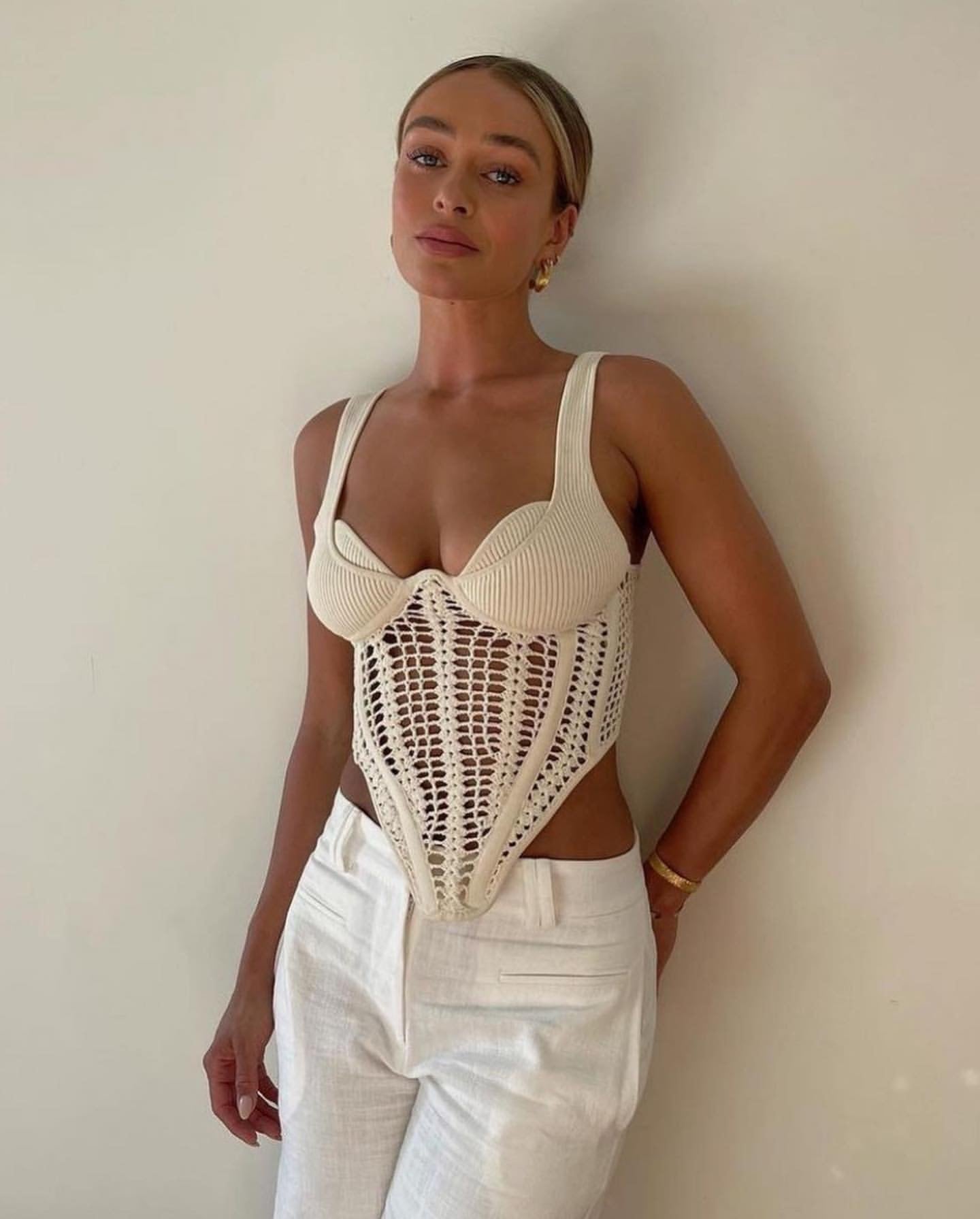 Fishbone corset sexy hollow handmade hook-knitted suspender belt