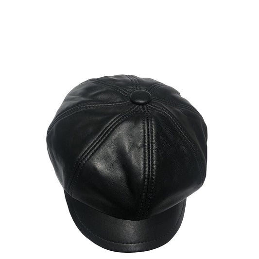 Genuine leather women's British vintage lambskin octagonal beret