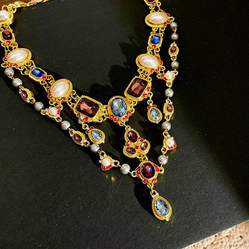 Ancient style banquet colorful gemstone choker necklace for women