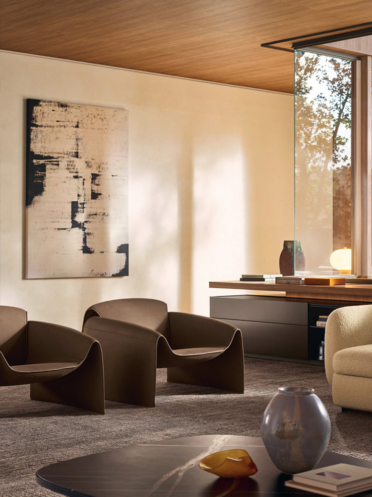 Single sofa full leather Italian minimalist living room LE CLUB crab armrest leisure chair lounge chair
