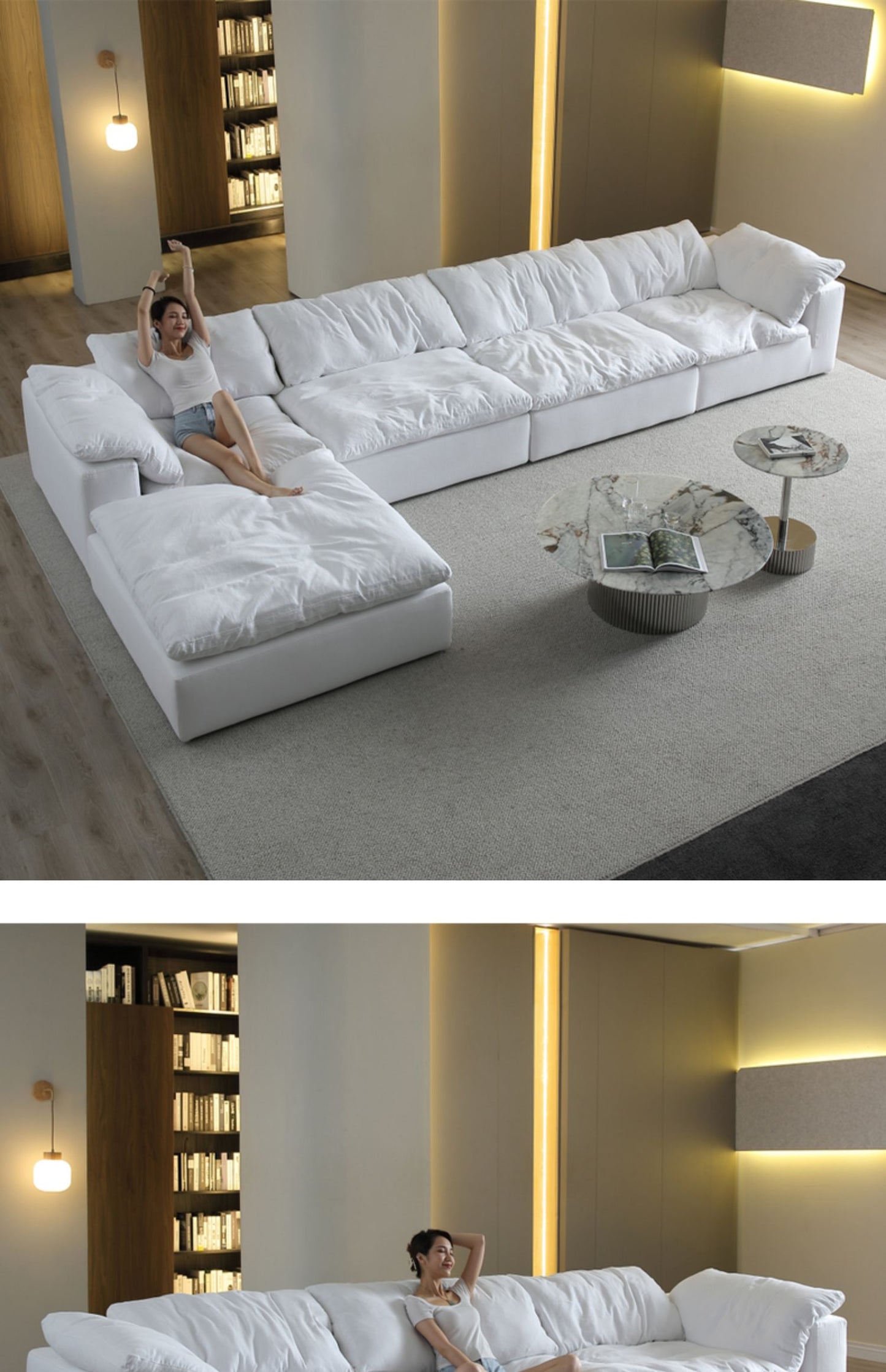 Cloud sofa cream style Italian living room down high-end villa linen cotton linen lazy fabric sofa
