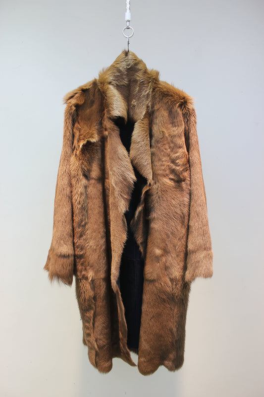 Lmported goat fur all-in-one mid-length windbreaker style slim-fit genuine leather coat