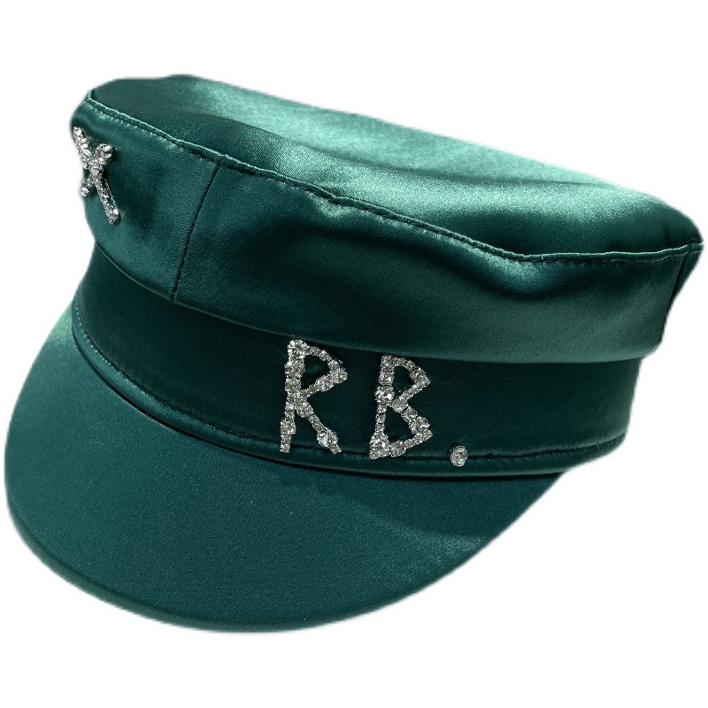 Green rhinestone flat hat