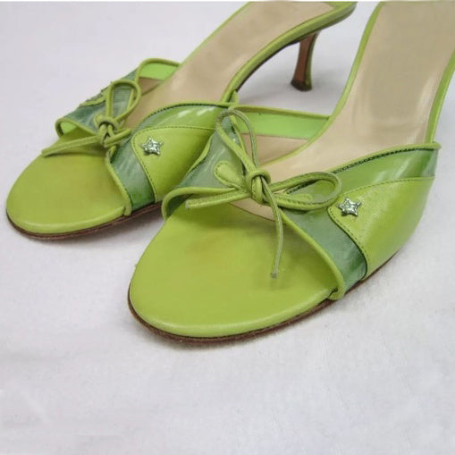 Medieval sandals olive green elegant stiletto bow high heel sandals