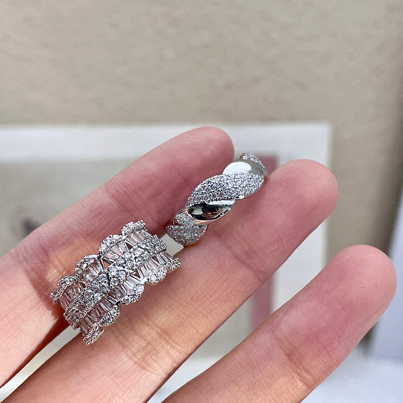 Zirconia wide index finger ring personalized petal ring light luxury exquisite ring