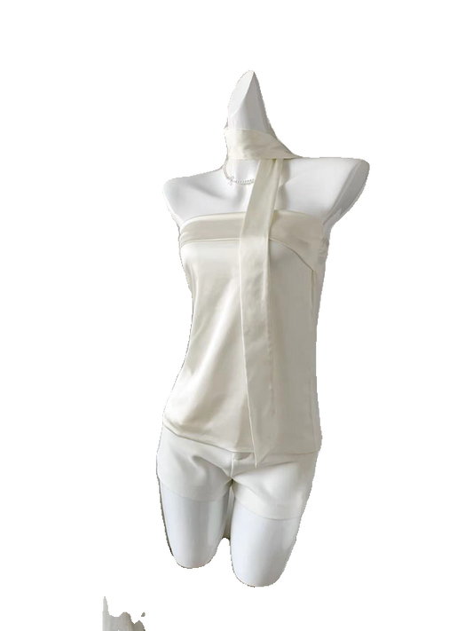 Strapless satin top with bra wrap