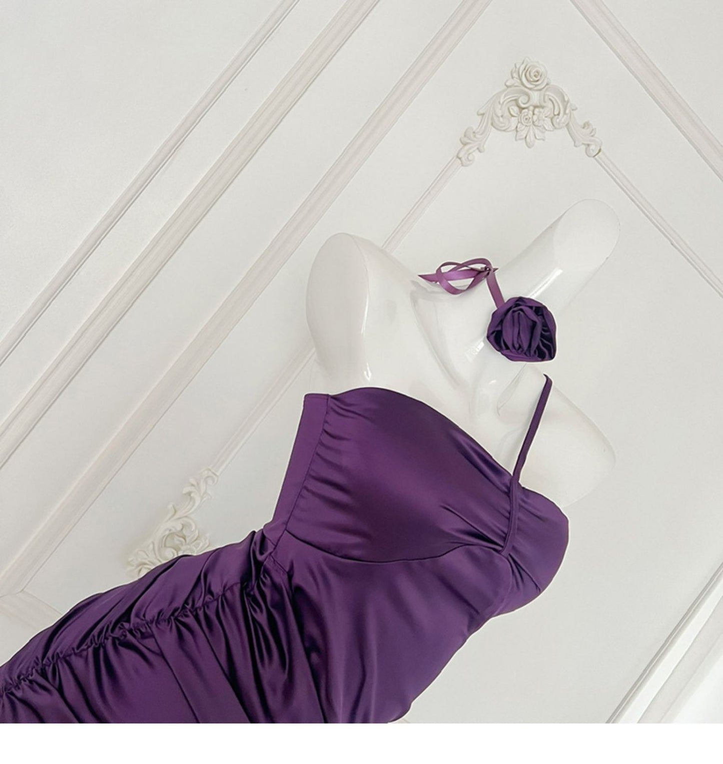 Slim floral halterneck satin dress