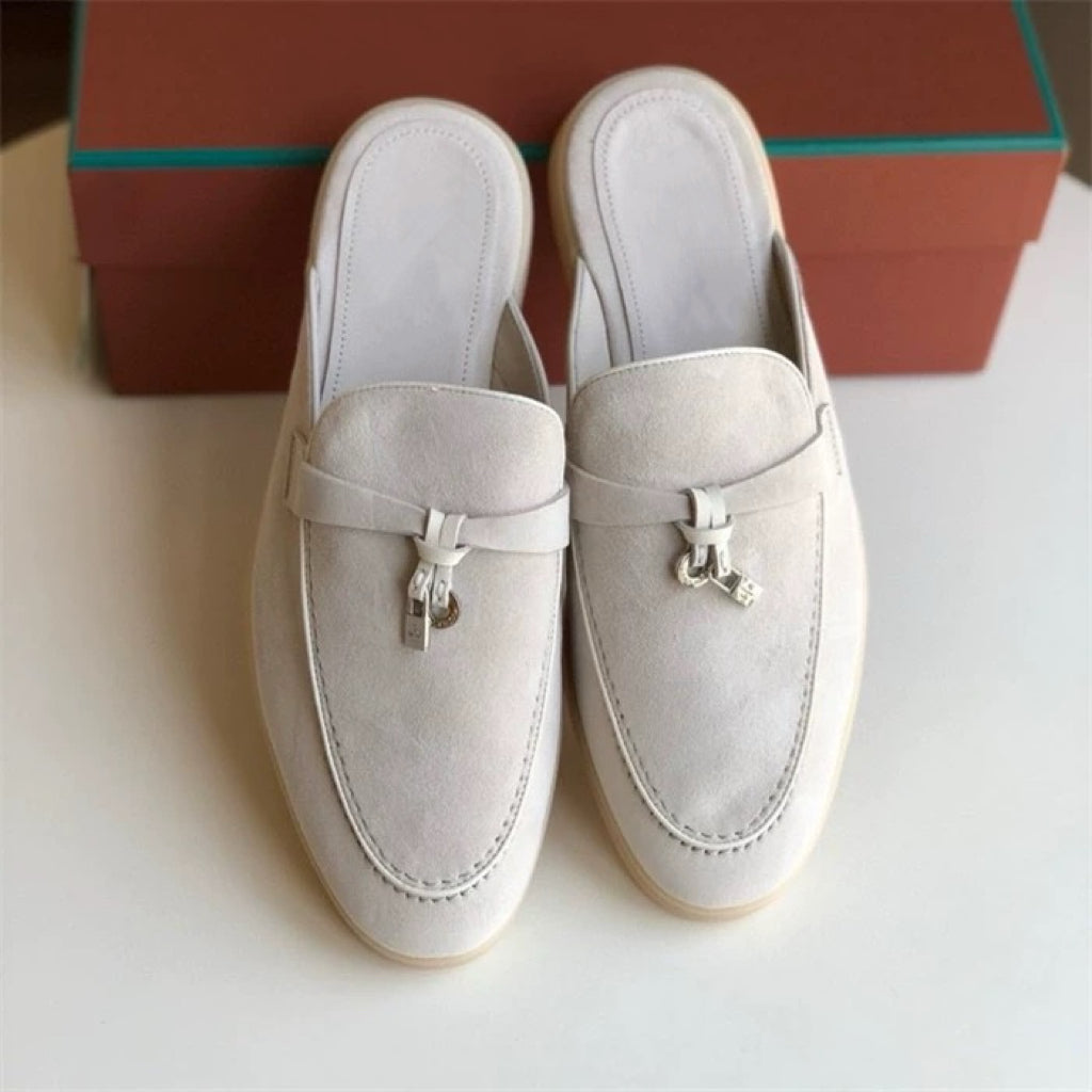Genuine leather flat casual half-slipper loafers