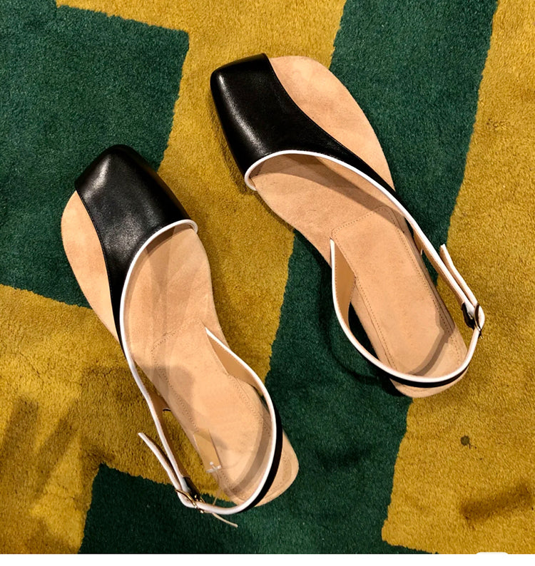 Retro small square toe thick heel sandals