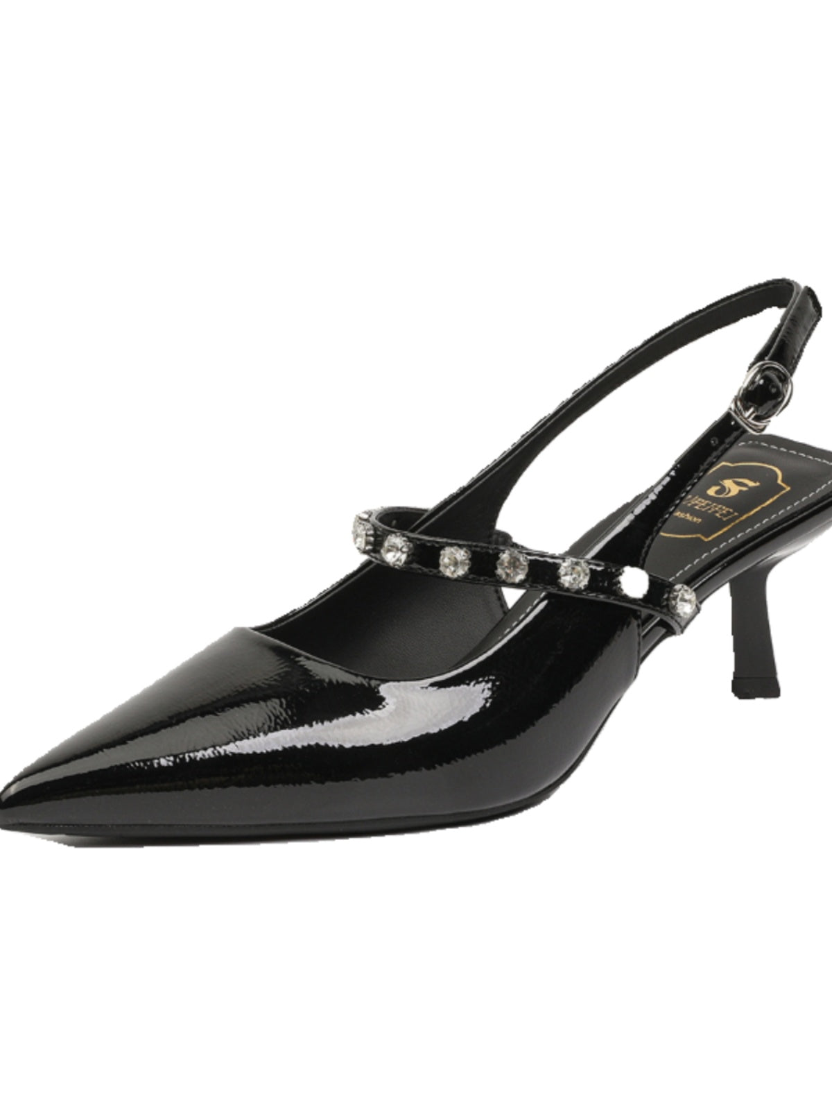 French patent leather pointed-toe rhinestone sheepskin high-heeled shoes