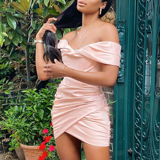 Peach pink satin fishbone corset dress