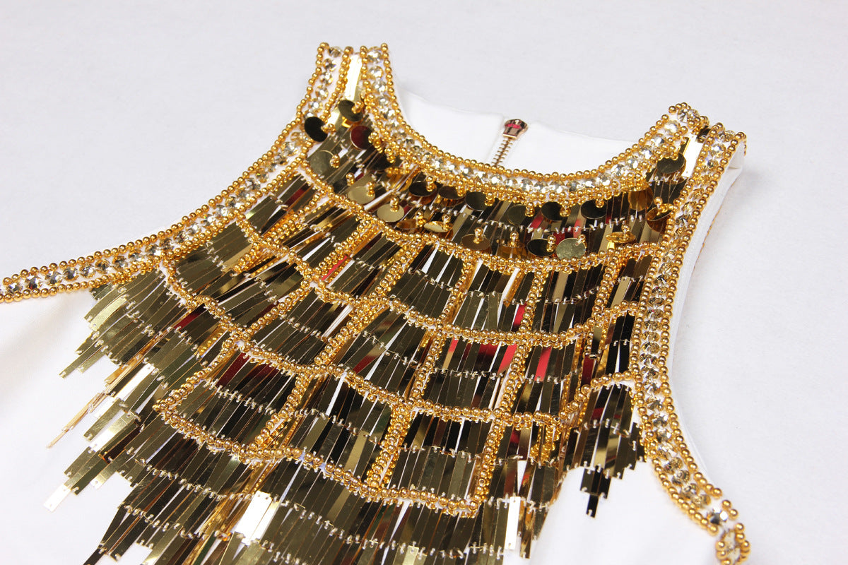 Light luxury handmade beaded dress for ladies, hip-hugging short skirt