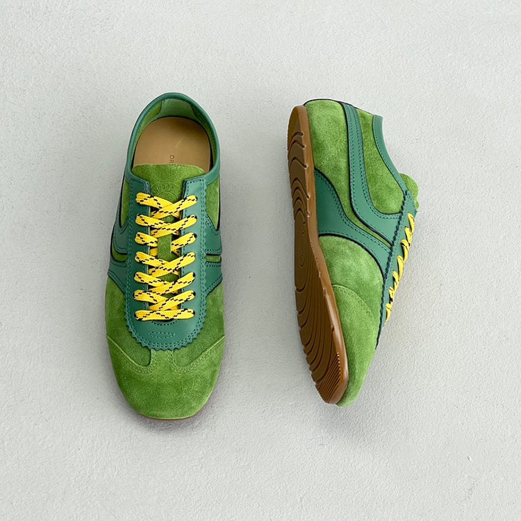 Suede stitching sports flat lace-up casual shoes