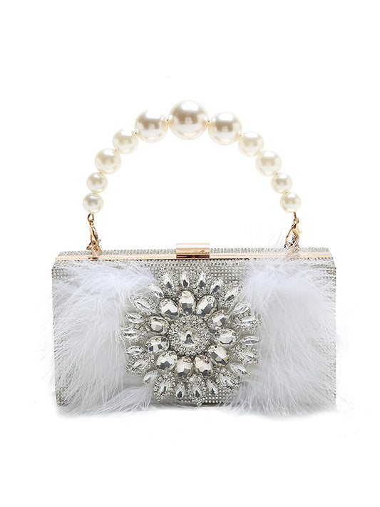 High-end heavy-duty diamond-encrusted pearl chain bag