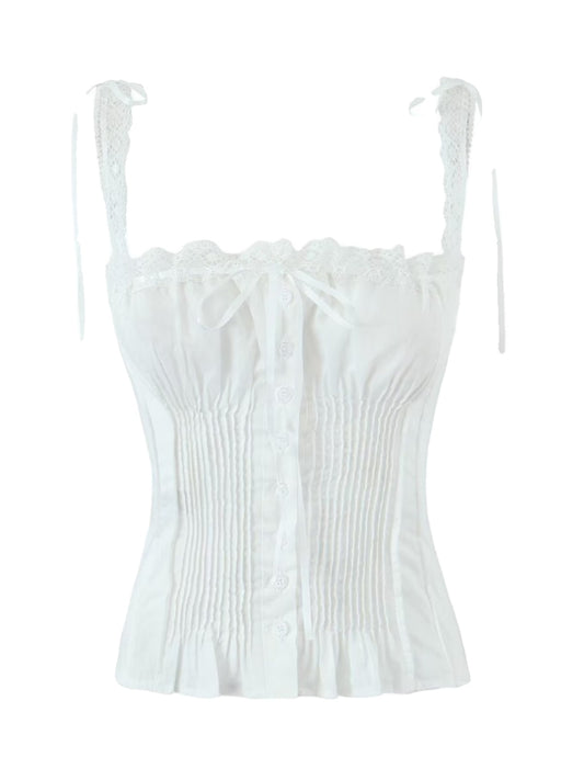 Tie bow lace slim waisted short camisole