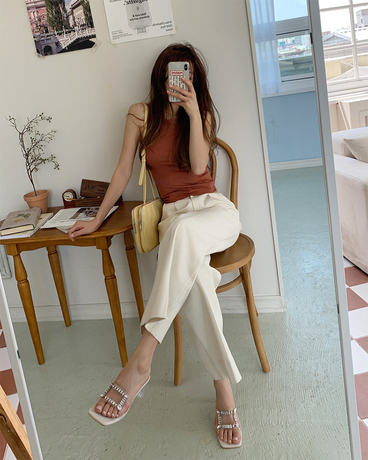 Elegant crystal heel high heel sandals