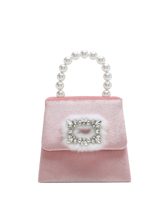 Plush rhinestone chain small square bag