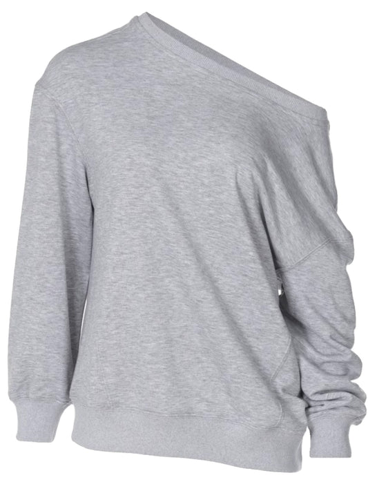 Gray off-shoulder sweatshirt autumn and winter
