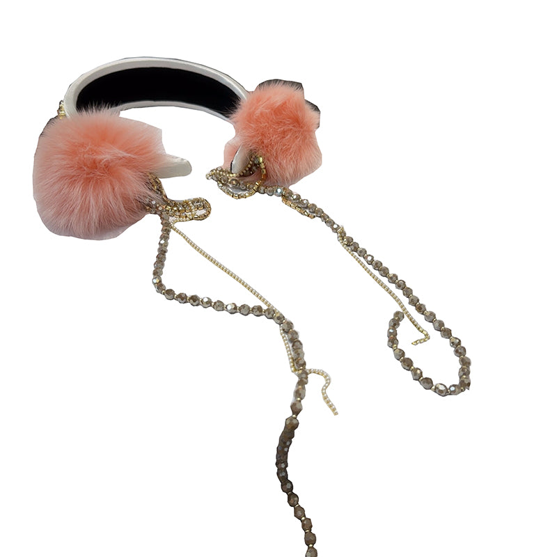 Rabbit fur ball tassel chain headband