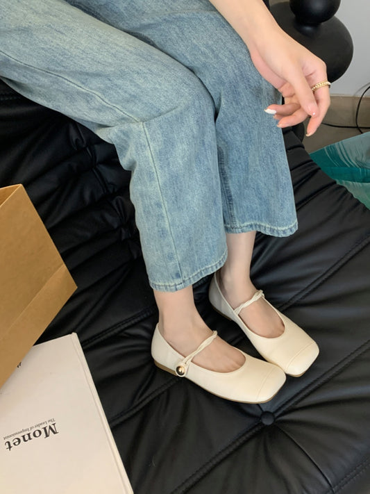 French square toe flat buckle Mary Jane shoes