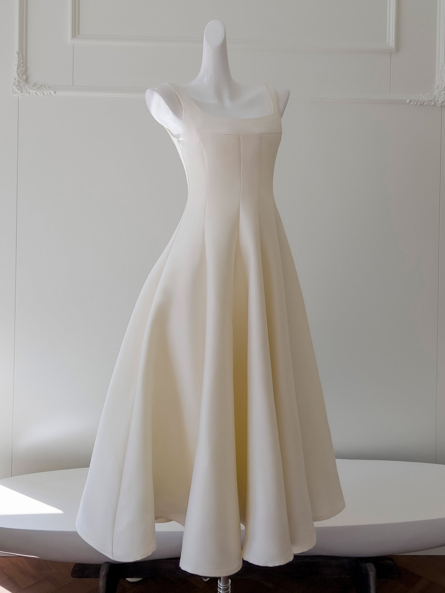 Off-white glossy satin slip dress