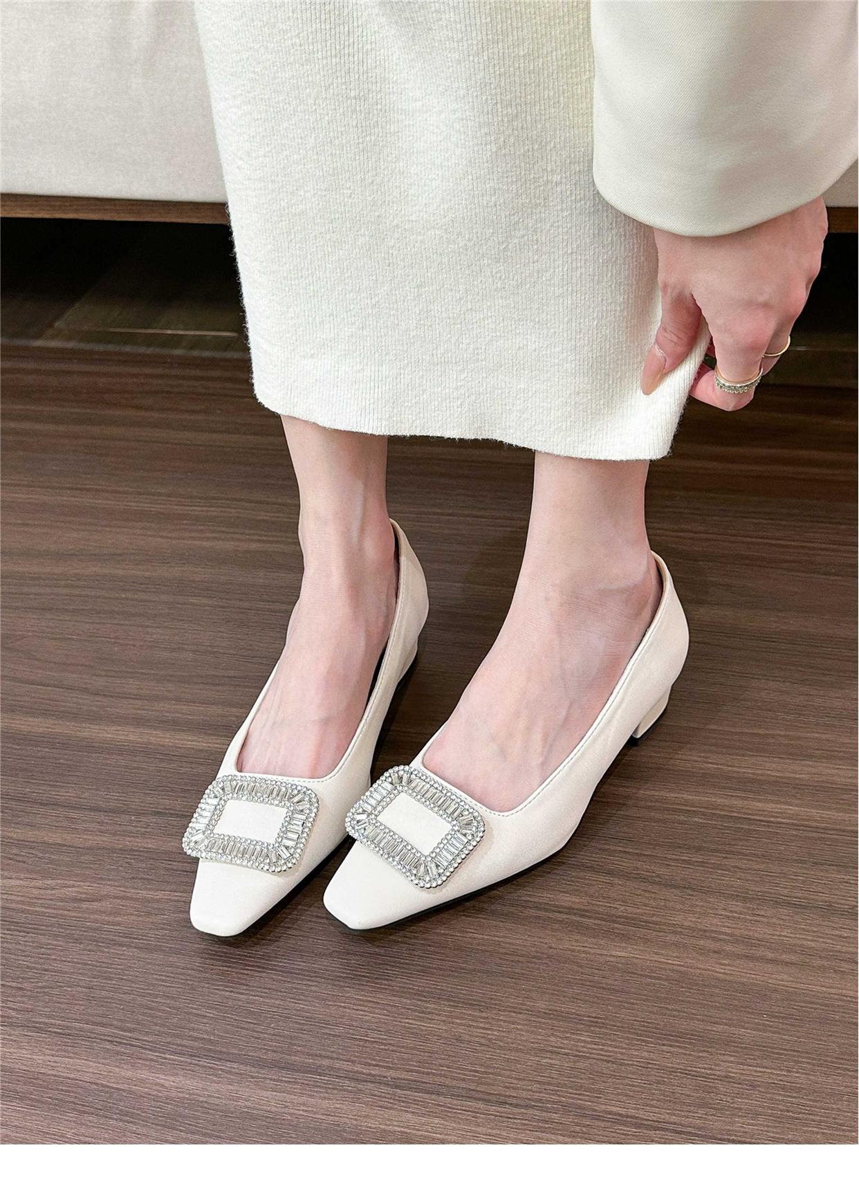 Square toe rhinestone shallow heel shoes