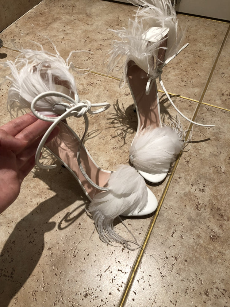 Feather stiletto heel hollow sexy strappy sandals