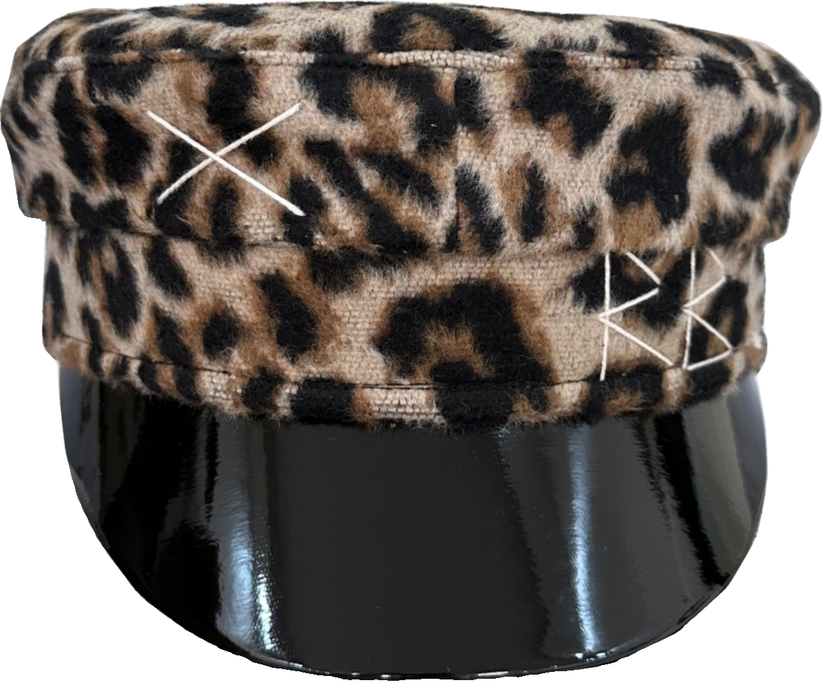 Leopard print woolen flat hat British navy style retro