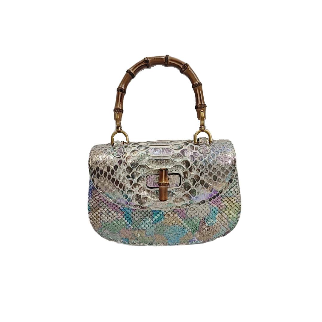 Luxurious genuine python skin bamboo bag 22cm fashionable women's bag