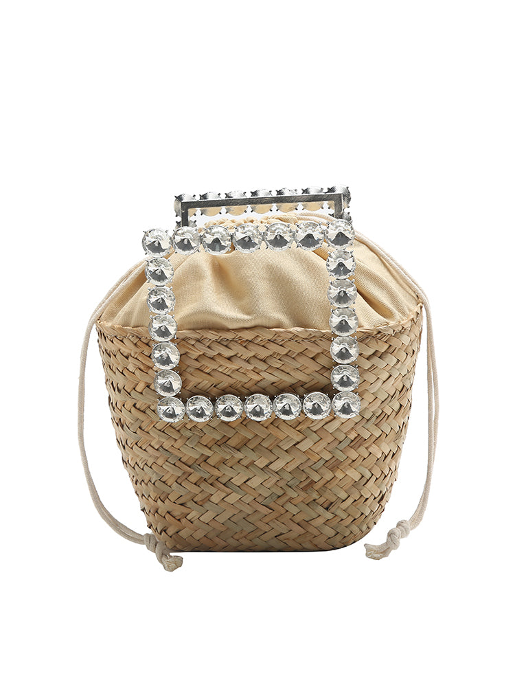 Straw woven vegetable basket chain bucket bag