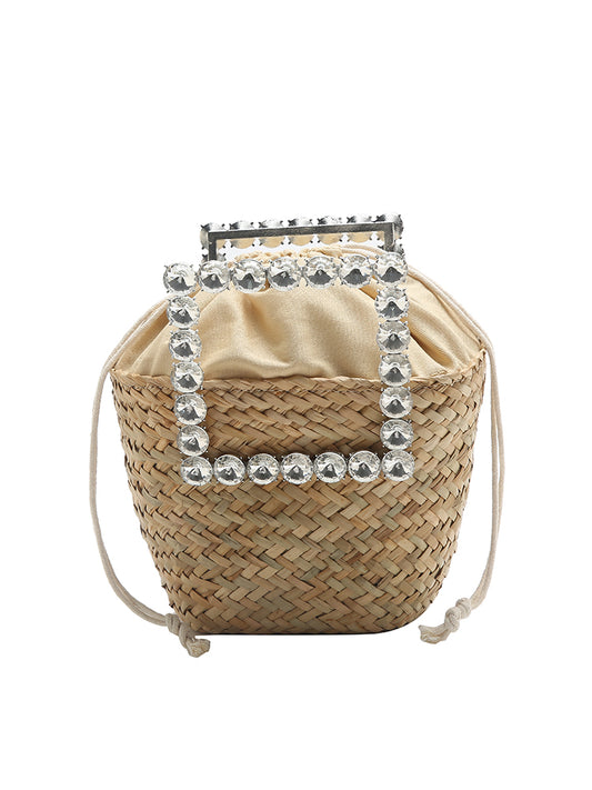 Straw woven vegetable basket chain bucket bag