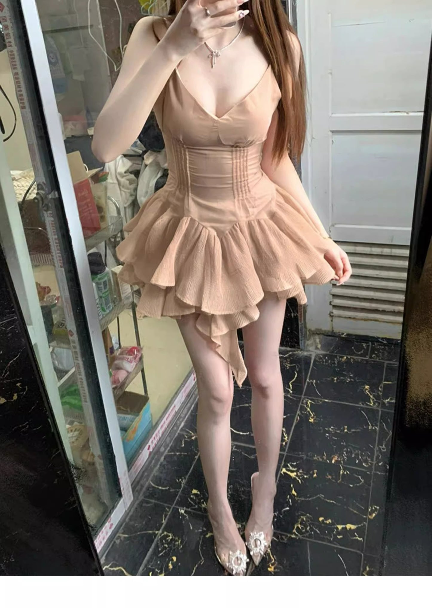 V-neck suspender dress
