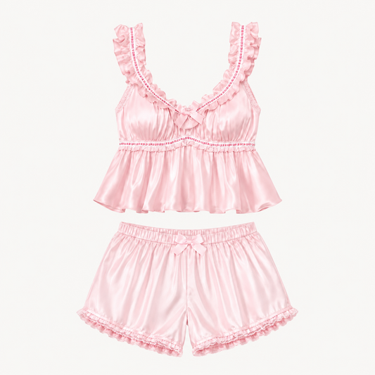 SATIN RUFFLE PAJAMA SET