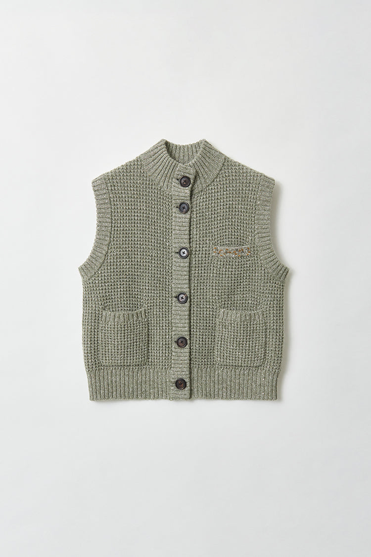 "Diamond Sequins" gold linen cashmere knitted cardigan/vest/suit