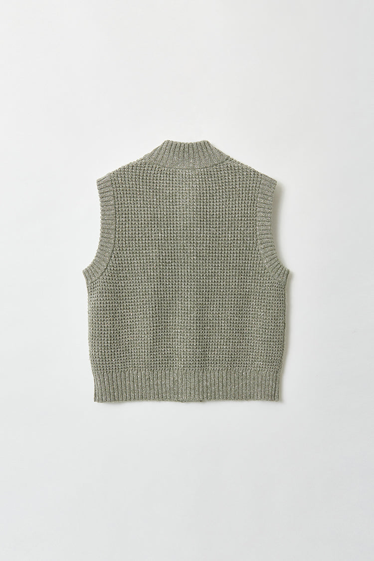 "Diamond Sequins" gold linen cashmere knitted cardigan/vest/suit