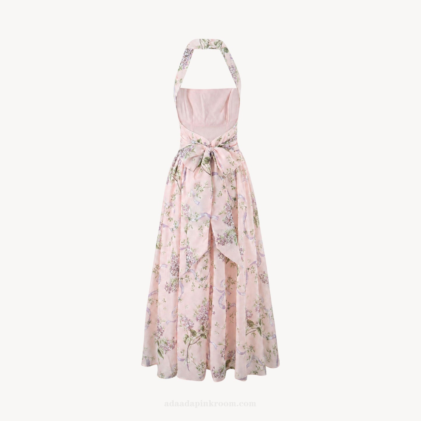 pink floral halter midi dress