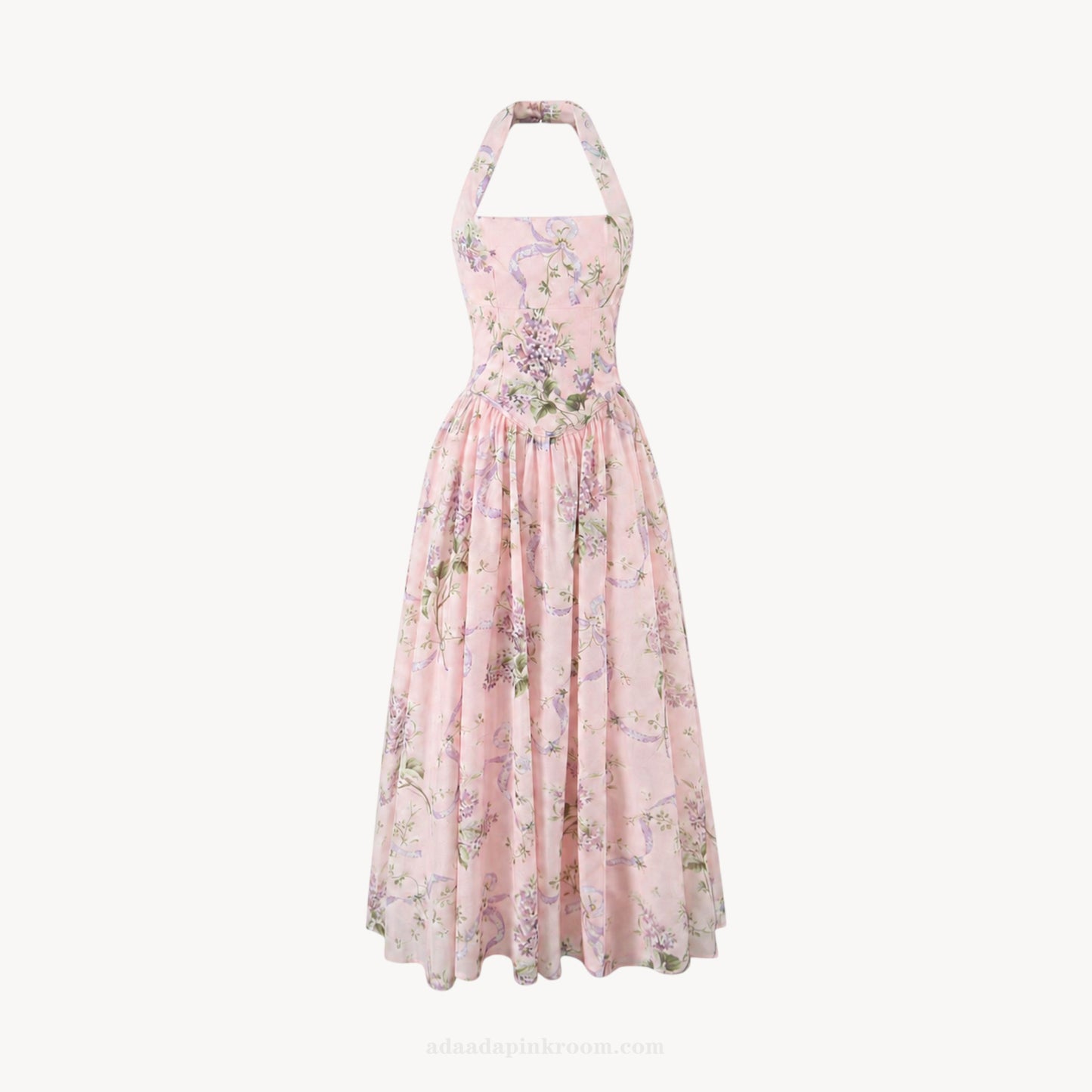pink floral halter midi dress