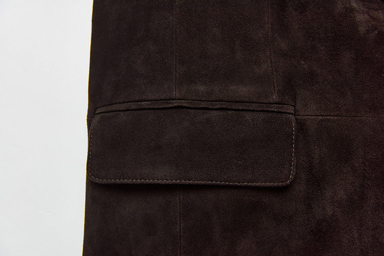 Matte shearling suede blazer/double skirt